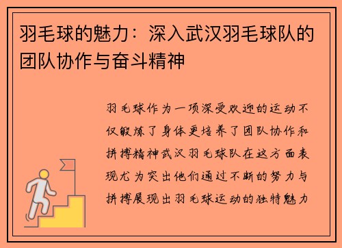 羽毛球的魅力：深入武汉羽毛球队的团队协作与奋斗精神